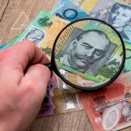 Magnifying glass focusing on an Australian banknote – Financial advice on scrutinising investments and making informed financial decisions. Magnifying glass focusing on an Australian banknote – Financial advice on scrutinising investments and making informed financial decisions.